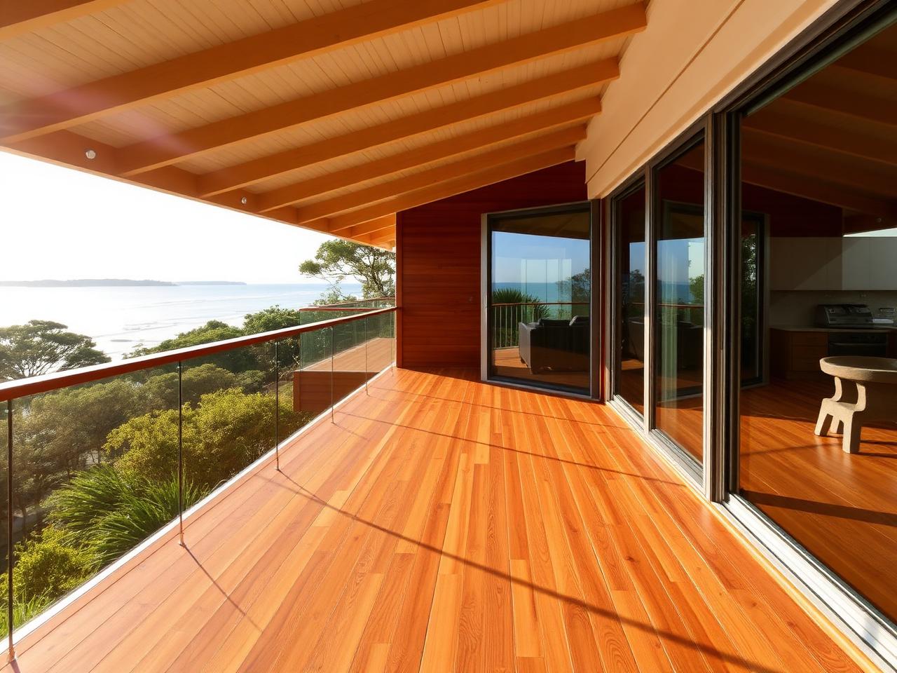 Timber deck after board repairs, sanding and re-oiling